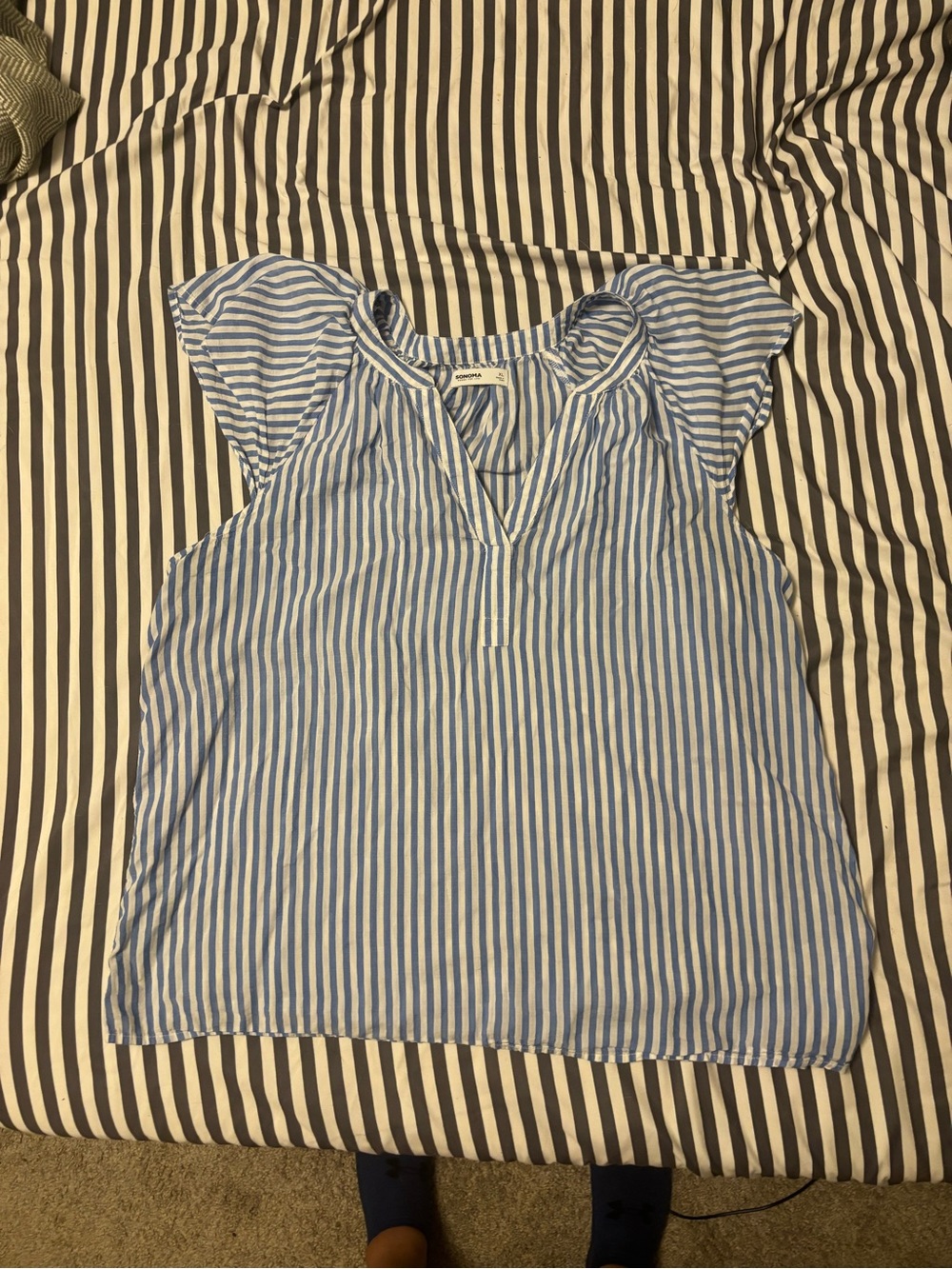 Sonoma Blue and White Striped Cap-Sleeve Blouse